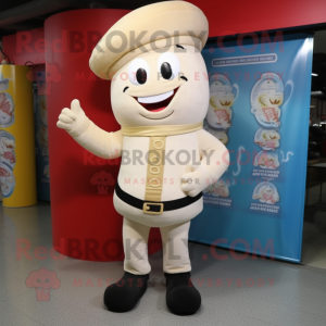 Cream Candy Box mascot costume character dressed with a Jeggings and Berets