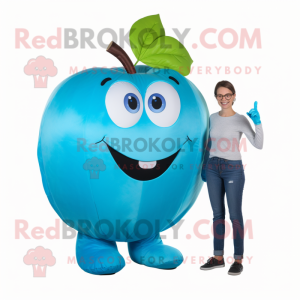 Cyan Apple maskot kostume...