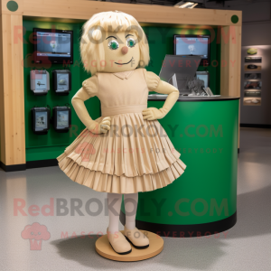 Beige Irish Dancing Shoes mascot costume character dressed with a Pleated Skirt and Belts