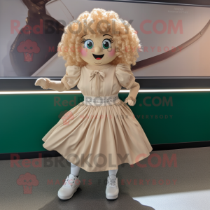 Beige Irish Dancing Shoes mascot costume character dressed with a Pleated Skirt and Belts
