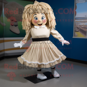 Beige Irish Dancing Shoes mascot costume character dressed with a Pleated Skirt and Belts