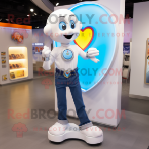 White Heart mascot costume character dressed with a Flare Jeans and Bracelet watches