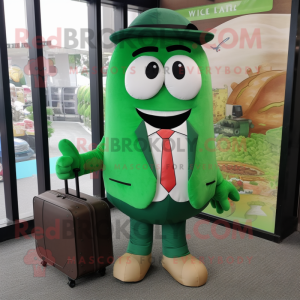 Forest Green Steak mascot costume character dressed with a Suit and Messenger bags