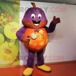 Rust Grape mascot costume character dressed with a Bodysuit and Clutch bags