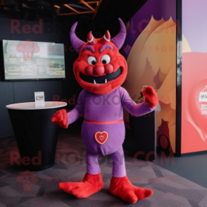 Lavender Devil mascot costume character dressed with a Rash Guard and Ties