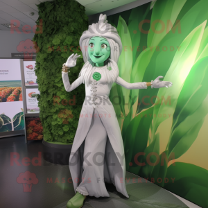 Silver Beanstalk mascot costume character dressed with a A-Line Dress and Digital watches