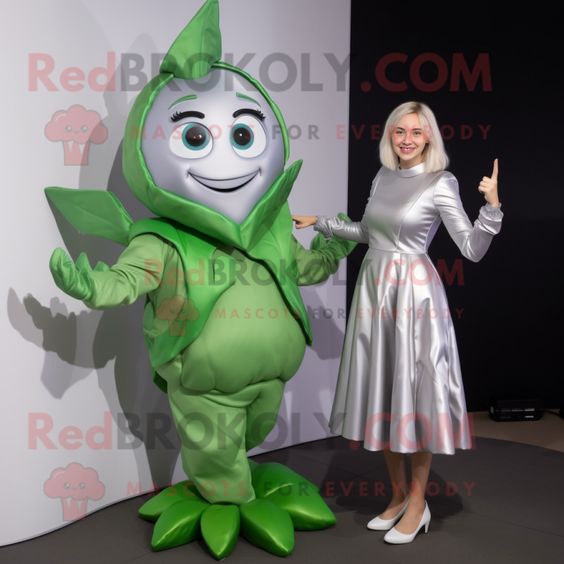 Silver Beanstalk mascot costume character dressed with a A-Line Dress and Digital watches