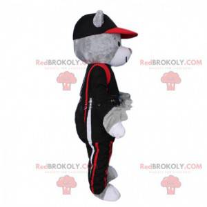 Grijze teddybeer mascotte gekleed als piloot. Beer kostuum -