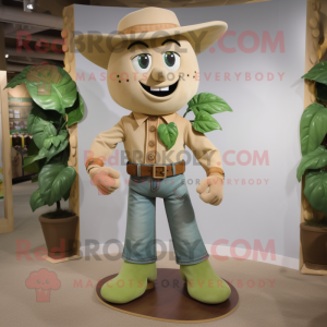 Tan Beanstalk mascot costume character dressed with a Jeans and Cufflinks