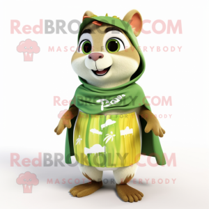 Lime Green Chipmunk mascot costume character dressed with a Board Shorts and Shawls