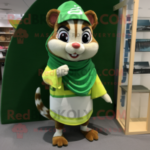 Lime Green Chipmunk mascot costume character dressed with a Board Shorts and Shawls