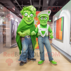 Lime Green Irish Flag mascot costume character dressed with a Boyfriend Jeans and Ties