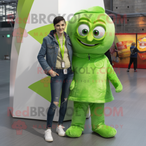 Lime Green Irish Flag mascot costume character dressed with a Boyfriend Jeans and Ties