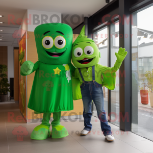 Lime Green Irish Flag mascot costume character dressed with a Boyfriend Jeans and Ties