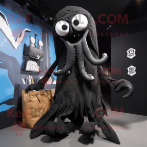 Sort Kraken maskot kostume...