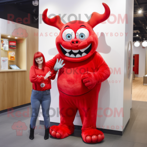 Red Demon maskot kostume...