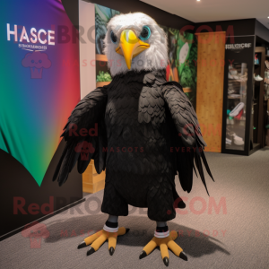 Black Haast'S Eagle mascot costume character dressed with a Bermuda Shorts  and Shawls