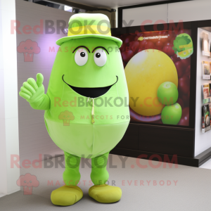 Lime Green Chocolates mascot costume character dressed with a Poplin Shirt and Belts