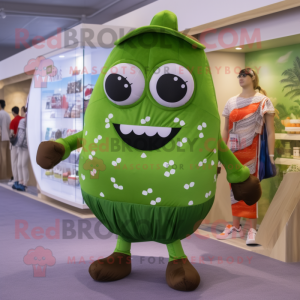 Olive Candy Box mascot costume character dressed with a One-Piece Swimsuit and Backpacks