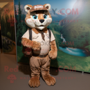 nan Bobcat mascot costume character dressed with a Henley Shirt and Messenger bags