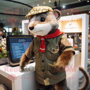 Brown Ferret mascot costume character dressed with a Oxford Shirt and Hairpins