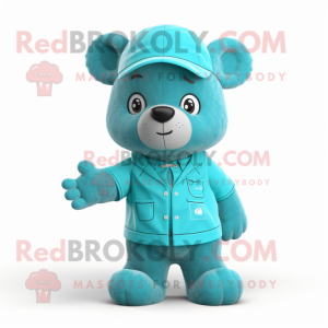 Cyan bamse maskot kostume...