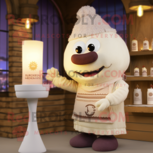 Cream Scented Candle mascot costume character dressed with a Sweater and Watches