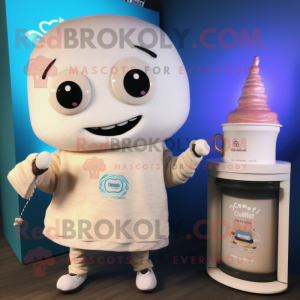 Cream Scented Candle mascot costume character dressed with a Sweater and Watches