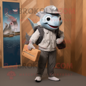 Silver Salmon mascot costume character dressed with a Trousers and Wallets