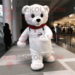 White Teddy Bear mascot costume character dressed with a Jumpsuit and Scarves
