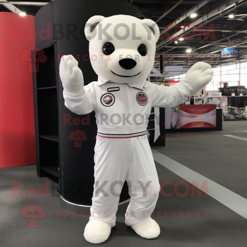 White Teddy Bear mascot costume character dressed with a Jumpsuit and Scarves