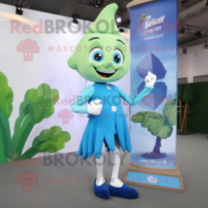 Blue Beanstalk mascot costume character dressed with a Pencil Skirt and Pocket squares