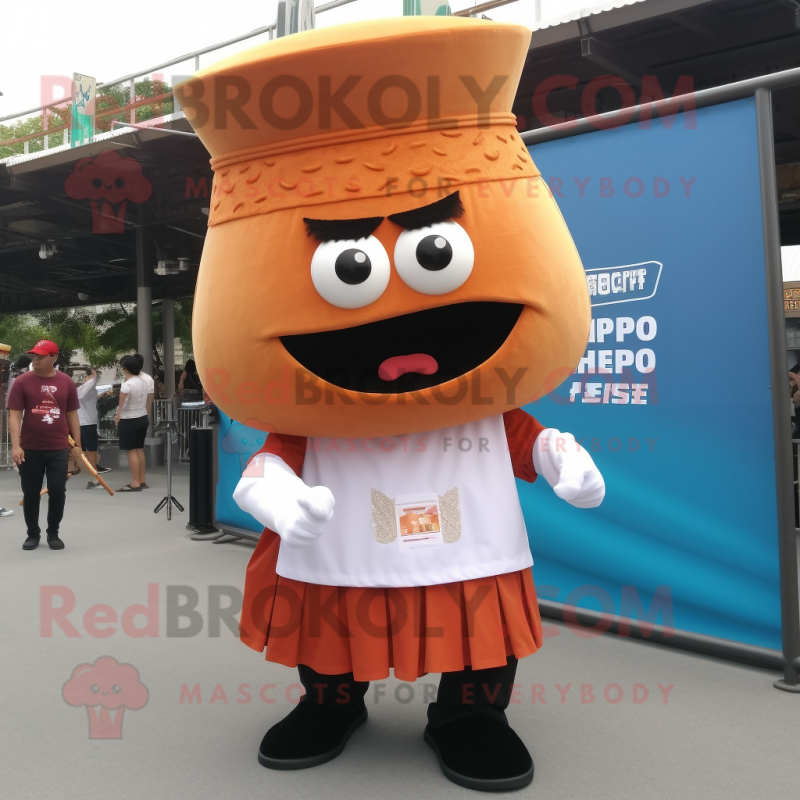 Rust Fried Rice mascot costume character dressed with a Dress Shirt and Shoe laces