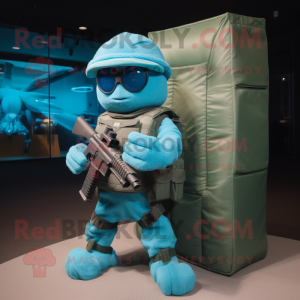 Cyan Sniper maskot kostume...