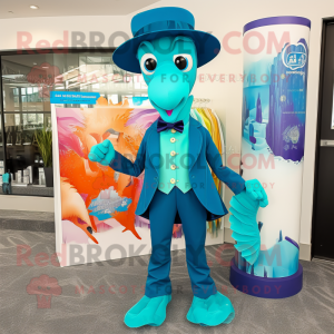 Cyan Sea Horse maskot...