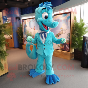 Cyan Sea Horse maskot...