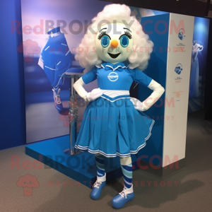 Blue Irish Dancing Shoes mascot costume character dressed with a Cocktail Dress and Scarf clips