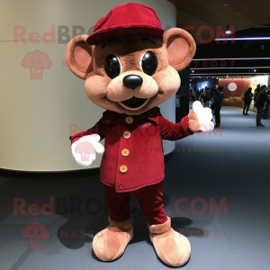 Maroon Dormouse mascot costume character dressed with a Skinny Jeans and Berets