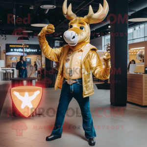 Gold Moose maskot kostume...