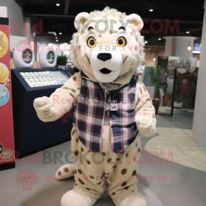 Beige Jaguar maskot kostume...