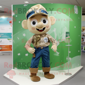 Beige Irish Flag mascot costume character dressed with a Denim Shirt and Anklets