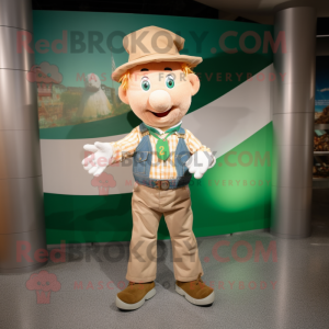 Beige Irish Flag mascot costume character dressed with a Denim Shirt and Anklets