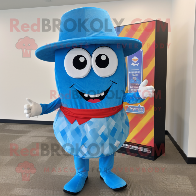 Blue Pizza Slice mascot costume character dressed with a Vest and Headbands