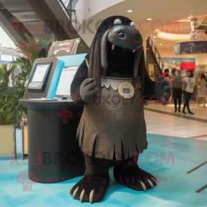 Black Walrus mascot costume character dressed with a Skirt and Anklets