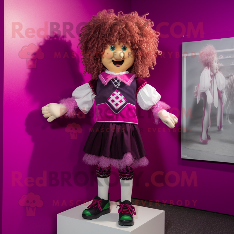 Magenta Irish Dancing Shoes mascot costume character dressed with a Vest and Hair clips