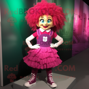 Magenta Irish Dancing Shoes mascot costume character dressed with a Vest and Hair clips