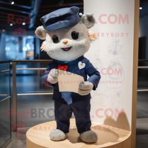 Navy Love Letter mascot costume character dressed with a Henley Shirt and Hat pins