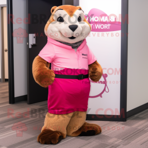 Pink Marmot maskot kostume...