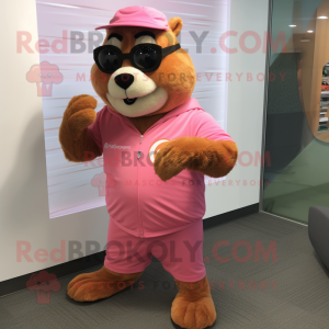 Rosa Marmot maskot kostym...