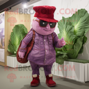 Red Cabbage Leaf mascot costume character dressed with a Bootcut Jeans and Handbags